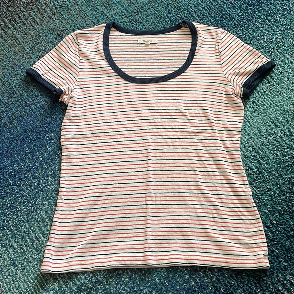 Madewell scoop neck strip short sleeve tee top XS